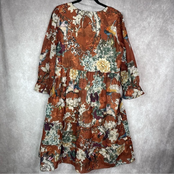 Hemant & Nandita Zeri Peasant Dress In Brown Women's Size 8 - Picture 3 of 8
